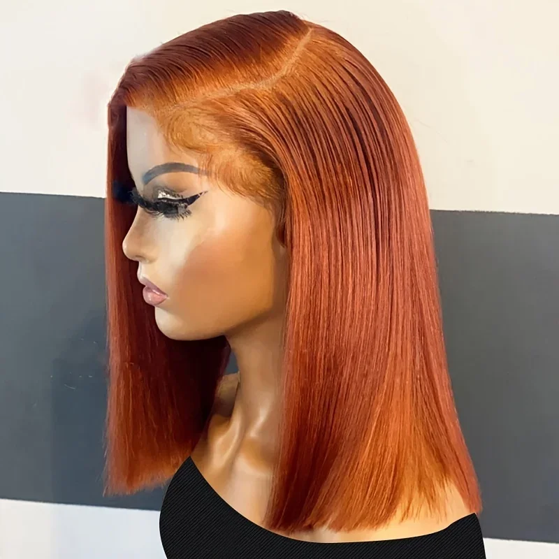 Parrucca frontale in pizzo arancione zenzero con taglio corto a caschetto e capelli umani da donna_voghion.com