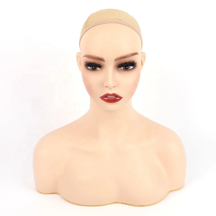 Wholesale High Quality Light Skin Head-painted Plastic Wig Display Mannequins Female Head With Shoulder