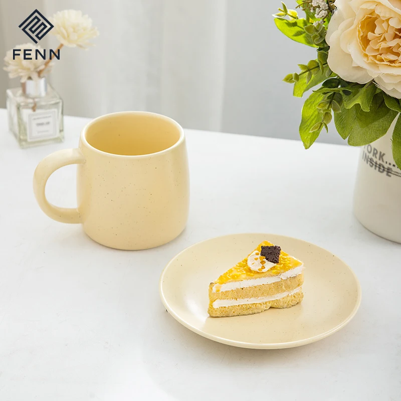 FENN new fashion creative mug handmade splash ink mug unique porcelain dessert plate ceramic speckled coffee mug cup and saucer