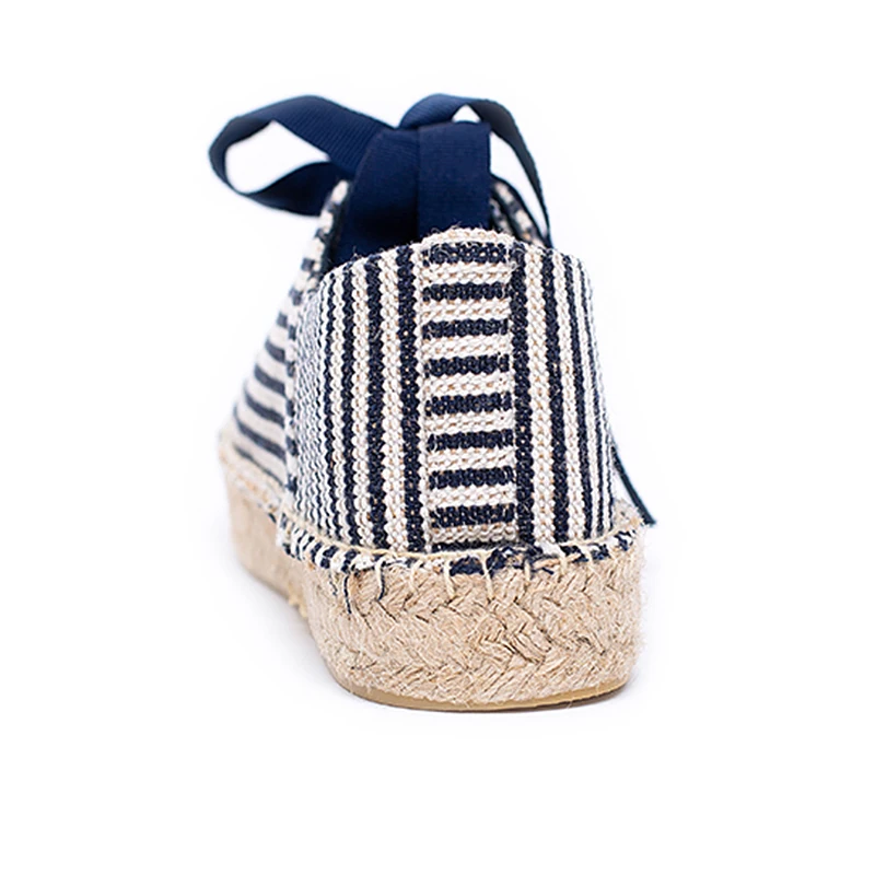 2022 Модные женские Синие эспадрильи в полоску со шнуровкой обувь на плоской