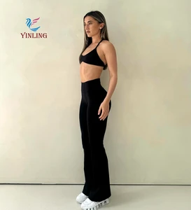 Gym Fitness Loungewear Women Sets Custom logo Sports Clothing Wholesale Two Piece Yoga Crop Top and Flared Leggings Set