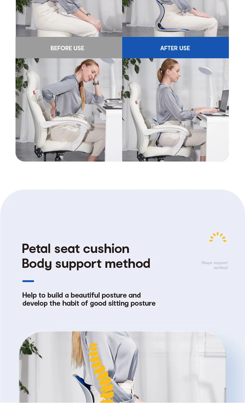 Office Orthopedic Posture Cushion Chair Office Backrest Seat Cushion Memory Foam Lumbar Support