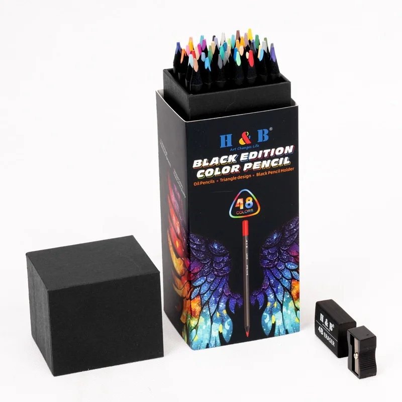 Professionele kunstenaarskleurpotloden geschenkdoos set 48/72/120 kleuren aquarel- en olieverf op zwarte houten basis voor kunsttekenen_voghion.com
