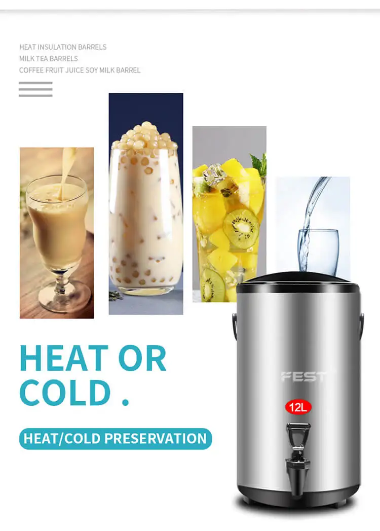 Stainless Steel Insulated Beverage Dispenser, Commercial Home Hot and Cold  Drink Dispenser, Thermos Water Urn for Bubble Tea Milk Juice Coffee, Keep