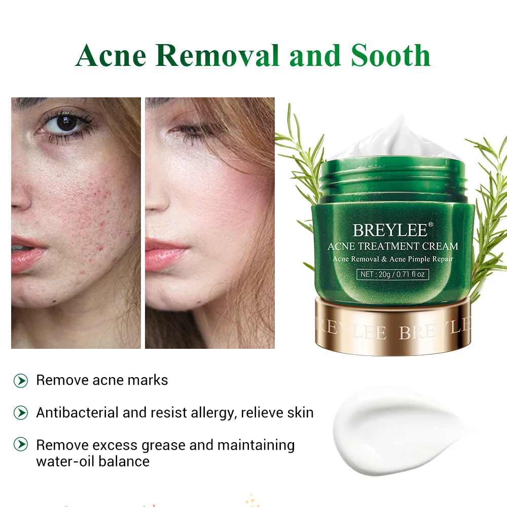 BREYLEE Tea Tree Oil Acne Solution Kit Acne Removal Serum Acne Pimple Repair Cream Moisturize Shrink Pores Face Skin Care Set