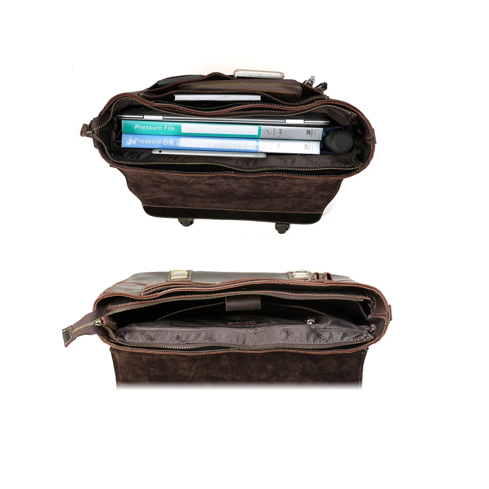 TIDING OEM Custom Top Layer Crazy Horse Retro Style Genuine Leather Shoulder Messenger Bag Laptop Bags Briefcase for Man
