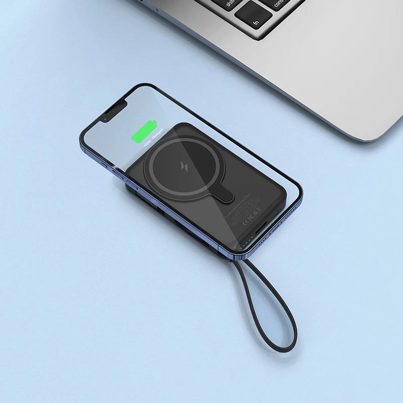 New Design 10000mAh Fast Charging Magnetic Wireless Battery Pack Portable Power Bank With Cable Type C