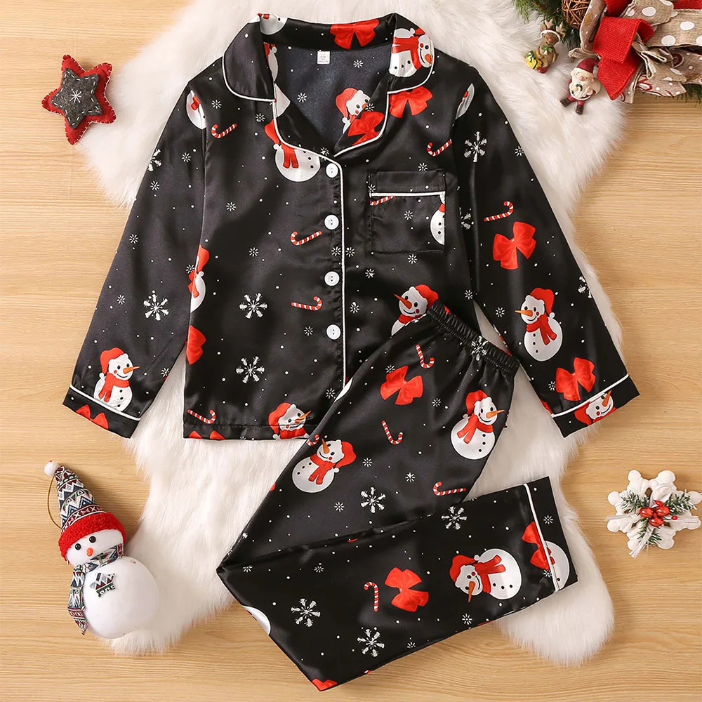 Custom Long Sleeve Women Pajamas Set 2 Piece Satin Women Men Kids Sleepwear Family Christmas Pajamas Sets for Father Mother Kids