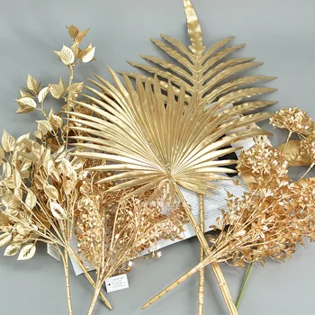 O-X457 Wholesale Wedding Decoration Gold Plants Branch Hanging Flowers Long Stem Golden Ceiling Hanging Artificial Flowers