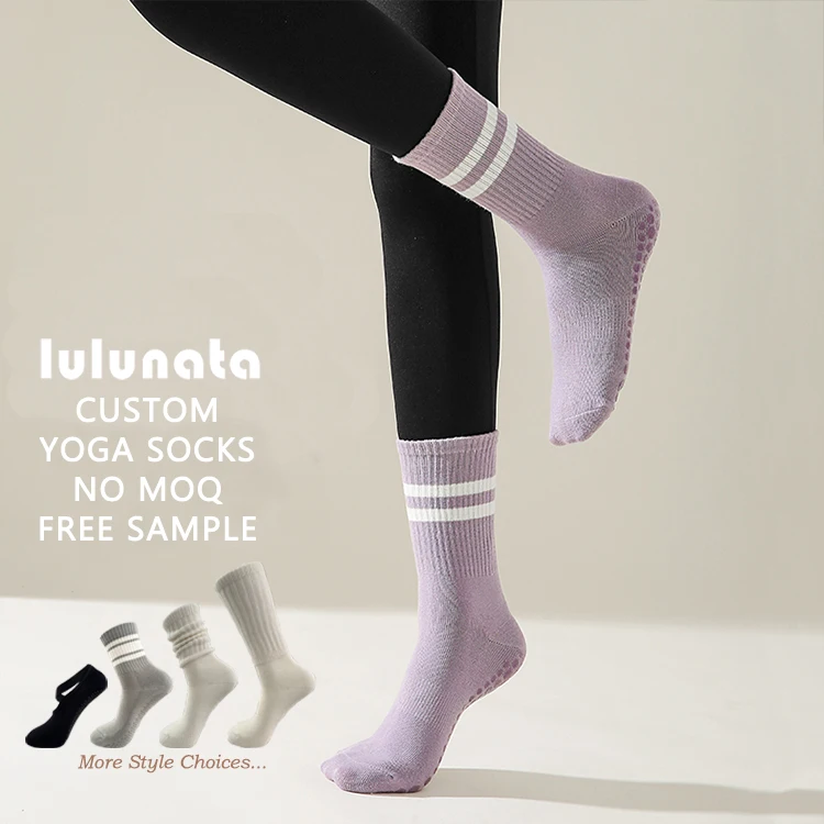 Slouch Anti slip Ankle Crew  Made logo Crew Oem Customized Women's Compression Cotton Custom Yoga Grip Pilates Socks Anti slip