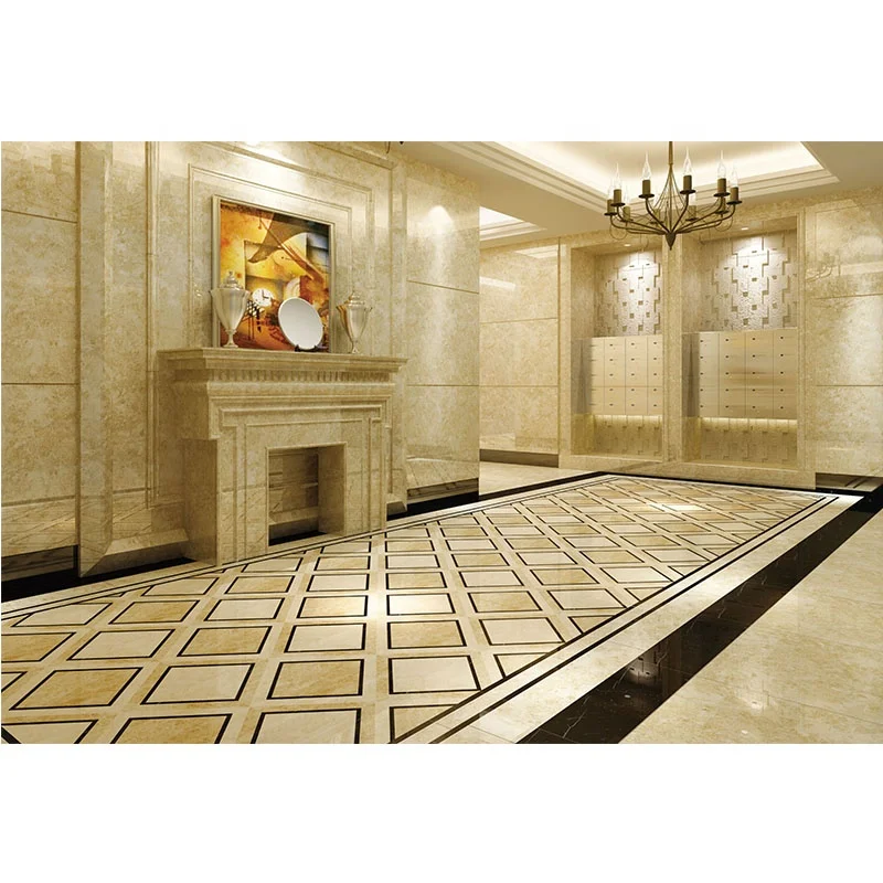 ホームインテリア 走廊 ジェット水流模様付きマーブル床タイルデザイン