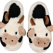 Cute Cow fuzzy animal Plush Slippers Warm Home Indoor Winter PVC Cotton Fabric Winter Shoes Winter slippers for Women