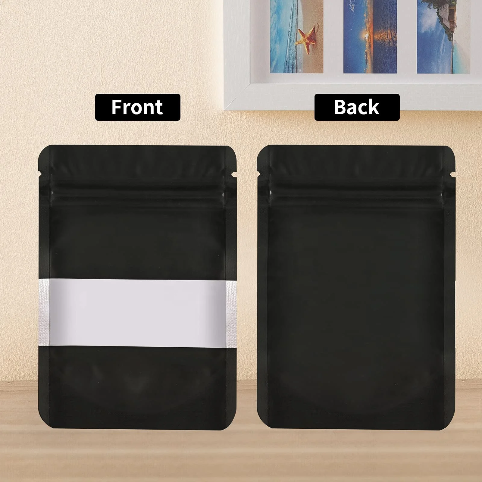 Custom Packaging Resealable Matte Zip Lock Plastic Stand up Pouch With Window Black Mylar Bags