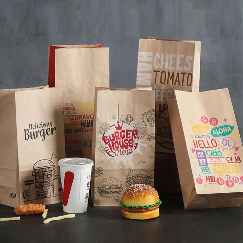 Cheap Price Take Out Restaurant Fast Food Brown Kraft Paper Bags  Boutique Donut Snack Packaging Bags Delivery Custom Printed supplier