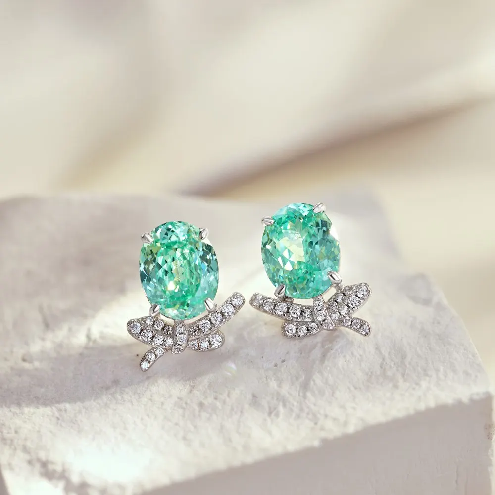 KAKODIY Boutique Jewelry 925 Sterling Silver Earrings Oval Cube Zirconia Green Emerald Earrings Custom Female Direct Earrings detail 5