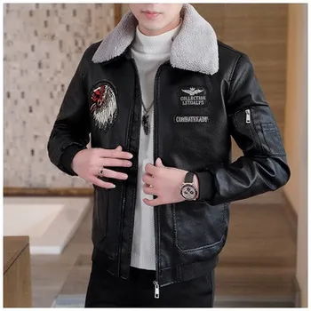 Male Leather Jacket Slim Fit Coat Men PU Coats Biker Jackets Casual Motorcycle Faux Fur L-5XL Jacket Fleece