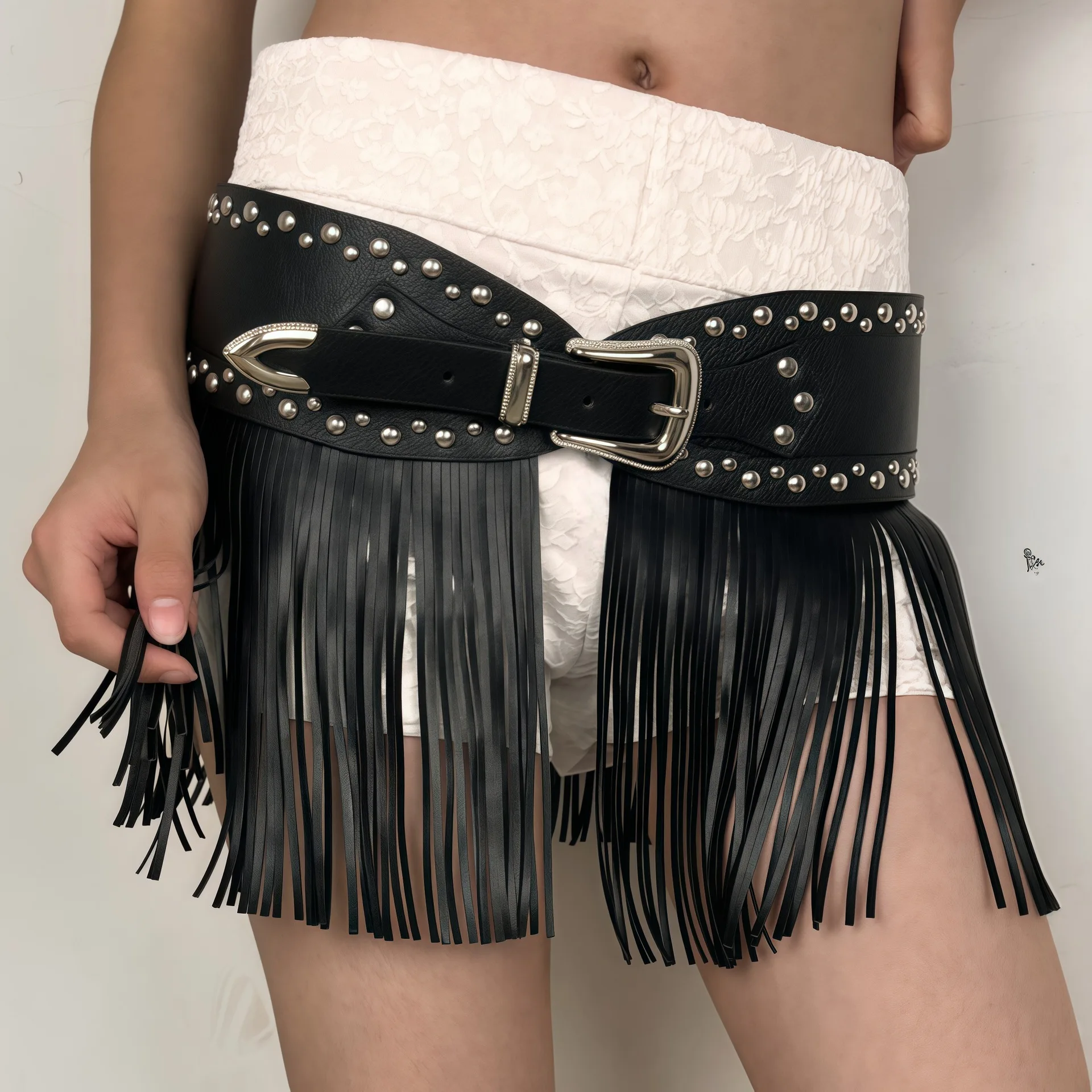 3492 Wide Tassel Waist Belt For Women Fringe Coffee Pu Leather Gypsy Style Ragged Leather Yoked Long Fringe Belt – Animo Hat & Apparel main image 4