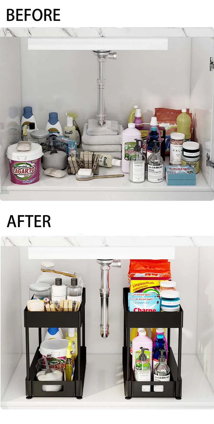 Countertop Shelf With Drawers Multifunction Kitchen Sink Rack Under