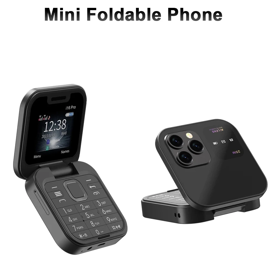 I16Pro Foldable Mobile Phone Auto Call Record Speed Dial FM Radio Mini Flip Phones 2 Card Unlocked Cellphone I16Pro Fold Phone