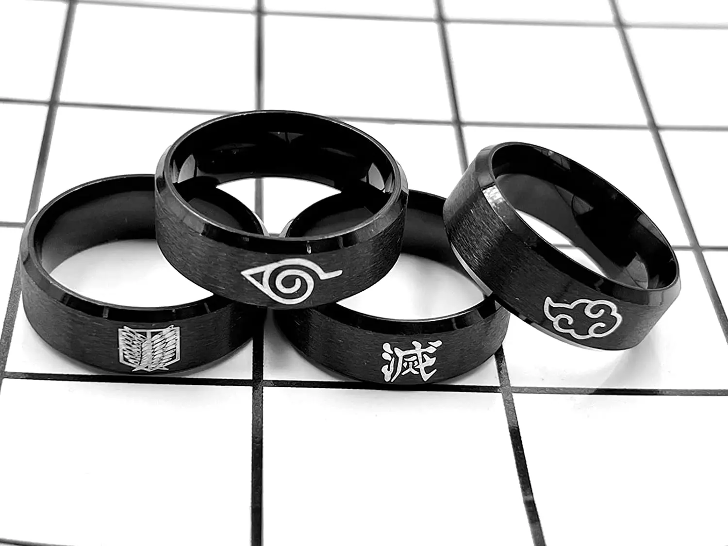 Black Anime Rings For Men Boys Stainless Steel Anime Jewelry Accessory