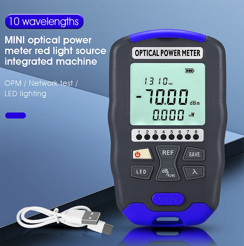 COMPTYCO <a class='inkey' style='color:blue' href='https://www.comptyco88.com/fiber-optic-tester' target='_blank'>Fiber Optic Tester</a> AUA-DC7/DC5 Rechargeable OPM with LED and RJ45 tester Fiber Optic Equipment Optical Power Meter factory