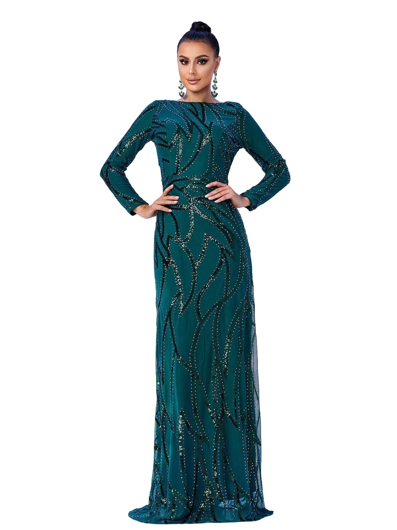 In Stock Wrap Skirt US and Europe Luxury Slim Fit Long Dress Fishtail Design Contrast Colors Sequined Modest Evening Dress