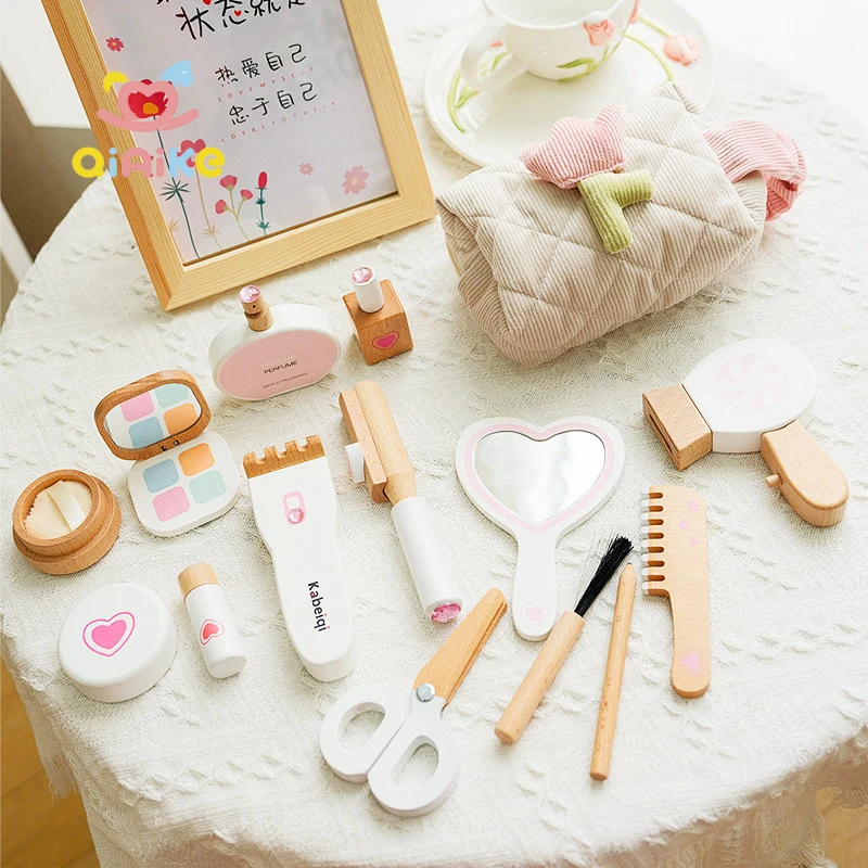 デンマーク王室風 木製メイクアップおもちゃセット 化粧ポーチ 赤ちゃん女の子向けごっこ遊び 幼稚園プレスクール用おもちゃ 誕生日プレゼント 幼児向け