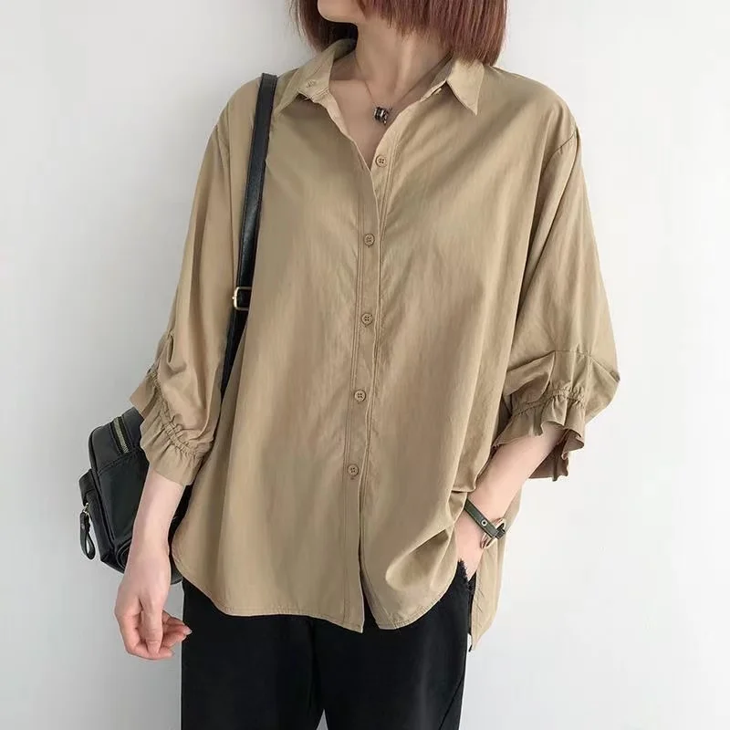 High Quality Pattern of Long Sleeve Cotton and Linen Shirts Top Women Casual Blouse Designs