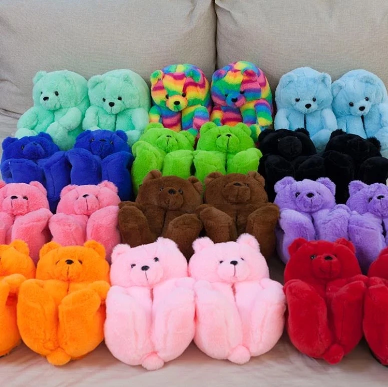 Wholesale Fashion Big Plush Teddy Bear Slippers Women Home Indoor Faux Fur Fuzzy Slippers Women s Fluffy Shoes From m.alibaba.com