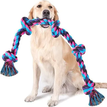 Large/Medium Dog Rope Chew Toy 5 Knots Indestructible Natural Cotton Tug War Teeth Cleaning Dog Pull Rope for Aggressive Chewers