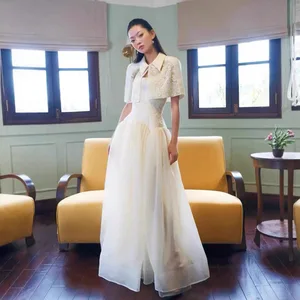 Bettergirl Fashion 2026 Ramadan Hot Selling Lace Shawl Mesh White Long Dress Vietnam High Waist Halter Elegant Evening Dress