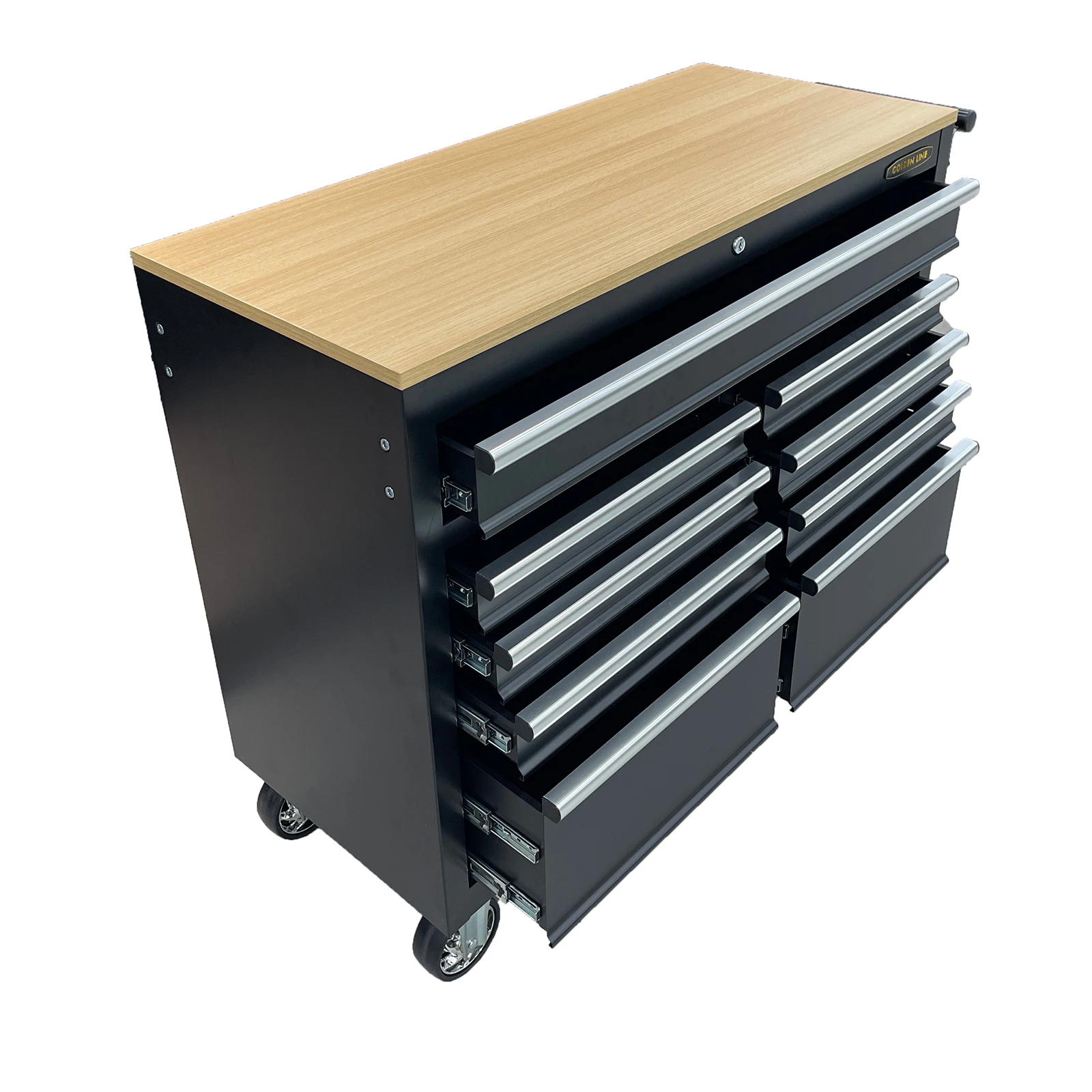 Goldenline Metal Workbench with 9 Drawers Tool Chest with Wooden