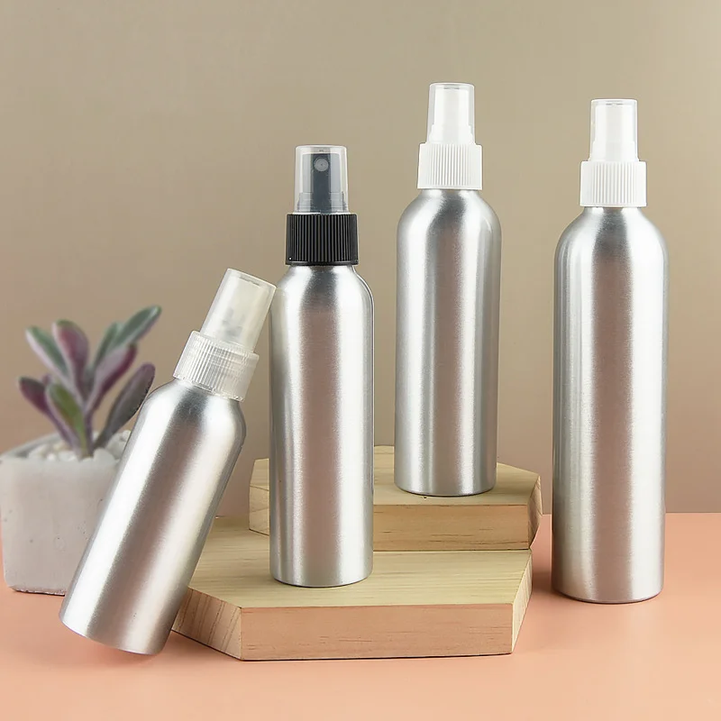 30ml 50ml 100ml 120ml 150ml 200ml Custom Empty Refill Silver Aluminum Metal Mist Spray Bottle With White Black Mist Sprayer
