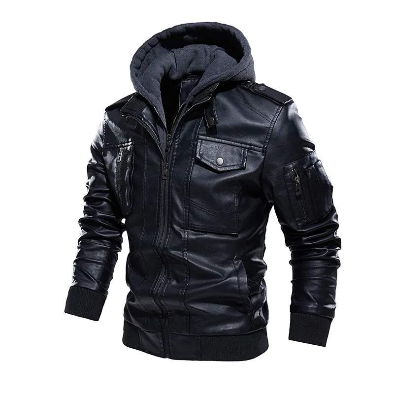 2024 Men's Jackets Casual Stand Collar PU Leather Zip-Up Motorcycle Bomber Winter Waterproof Jacket With a_voghion.com