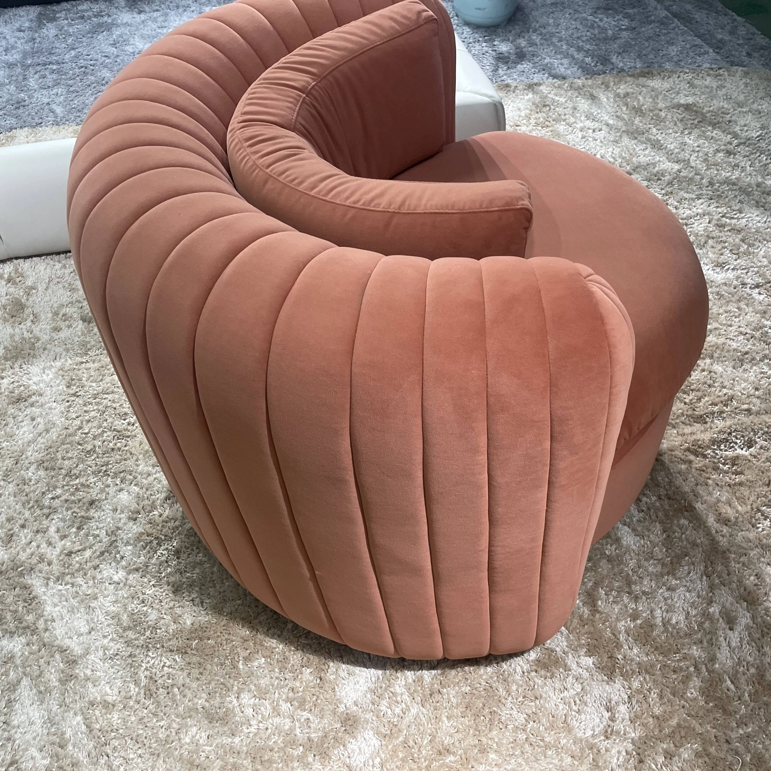 Nordic Latest Design Single Sofa Design Small Velvet Boucle Armchair Upholstered Round Swivel Armchair