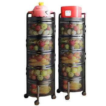 Hot Selling Large Capacity Storage Vegetable Rack with 360 Degree Rotatable Function and 5 Tier Baskets for Kitchen