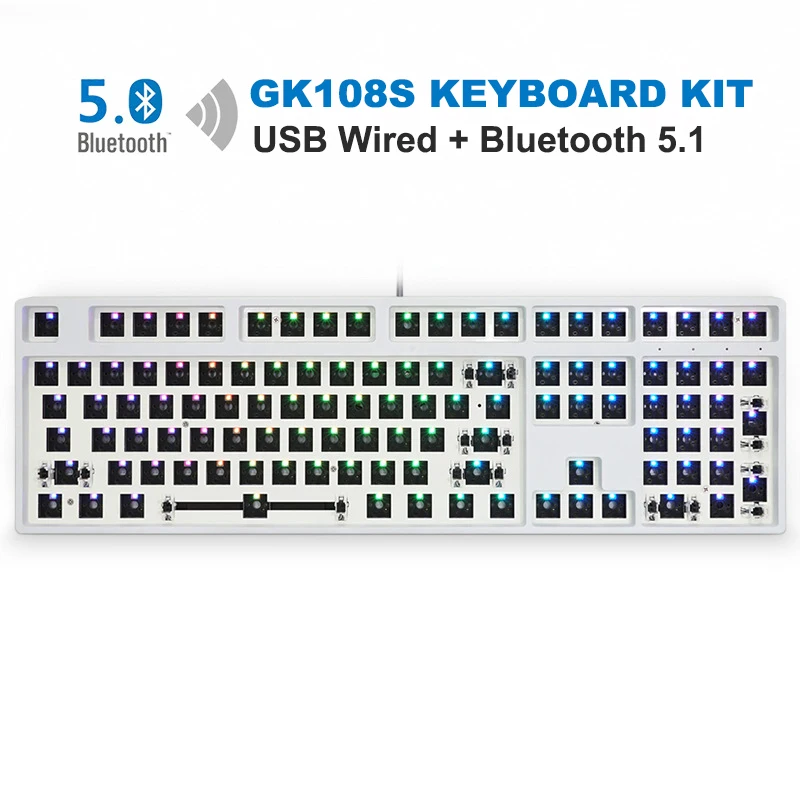 Custom 108 Key Mechanical Keyboard 2 Mode Wired Wireless BT Hot Swappable Keyboard Kit
