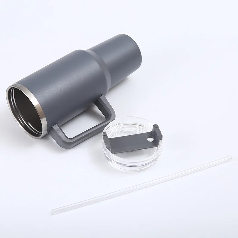 Logo Printed Stainless Steel Cup with Handle Double Walled Insulated Tumbler 40oz Coffee Travel Mug with Lid and Handle
