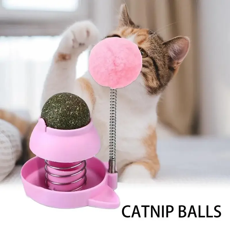 Catnip Wall Toys Rotatable Cat Licking Balls Edible and Healthy With Spring Ball Catnip Bubbles Lickables for Cats Catnip Ball
