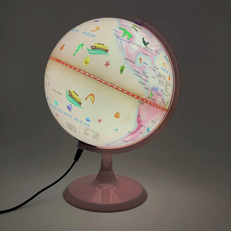 Розовый Глобус для детей, обучение с подставкой и животными, земной шар, ночник для девочек, декор комнаты, классная комната, развивающий подарок