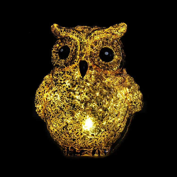 Fashion Halloween decoration led lighted hand blown glass owl supplier