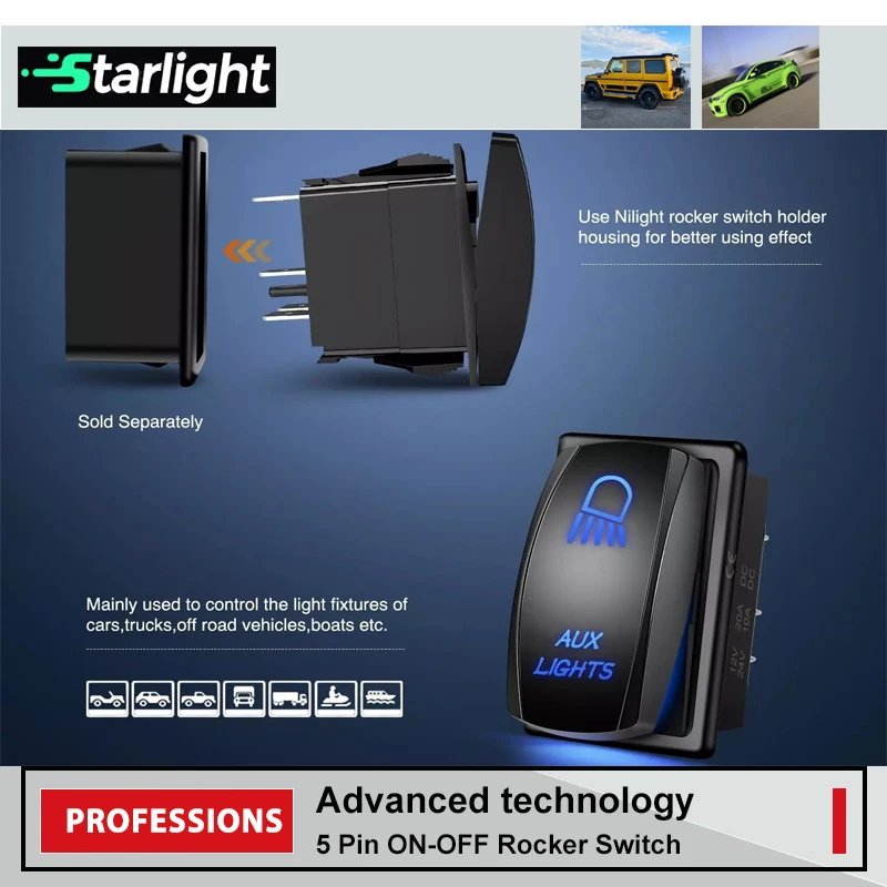 Nilight 3 Pack Rocker Switches with Night Glow Stickers On