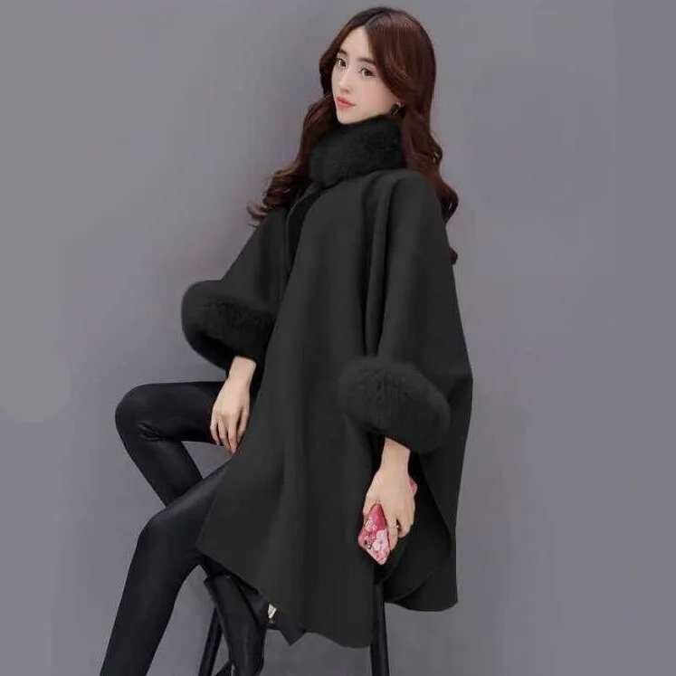 Cappotto di lana da donna invernale caldo e avvolgente di qualità Selg con collo in pelliccia_voghion.com