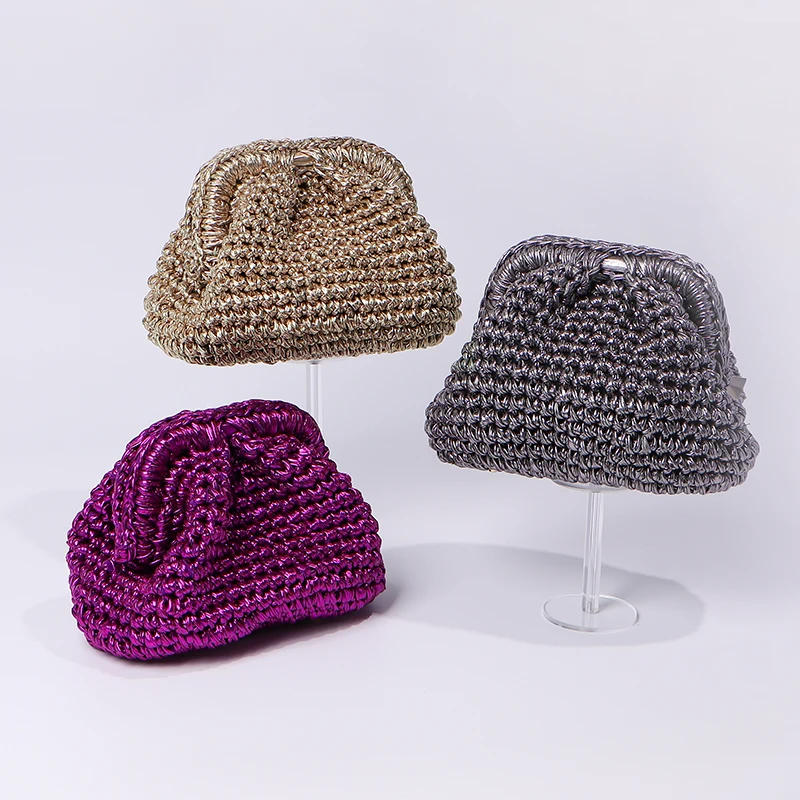 Sac à Main Carré Tricoté Main Au Crochet – Acrylique, Multicolore, Fermeture Bouton, Moyen