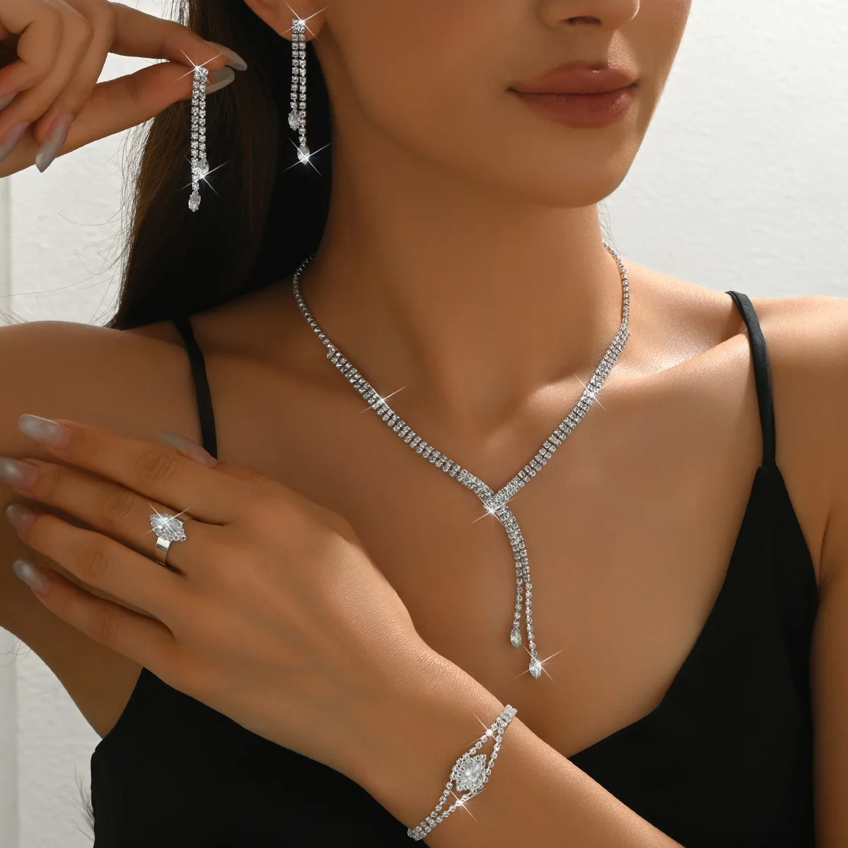 Luxury Zircon Bridal Jewelry Set - Necklace & Earrings