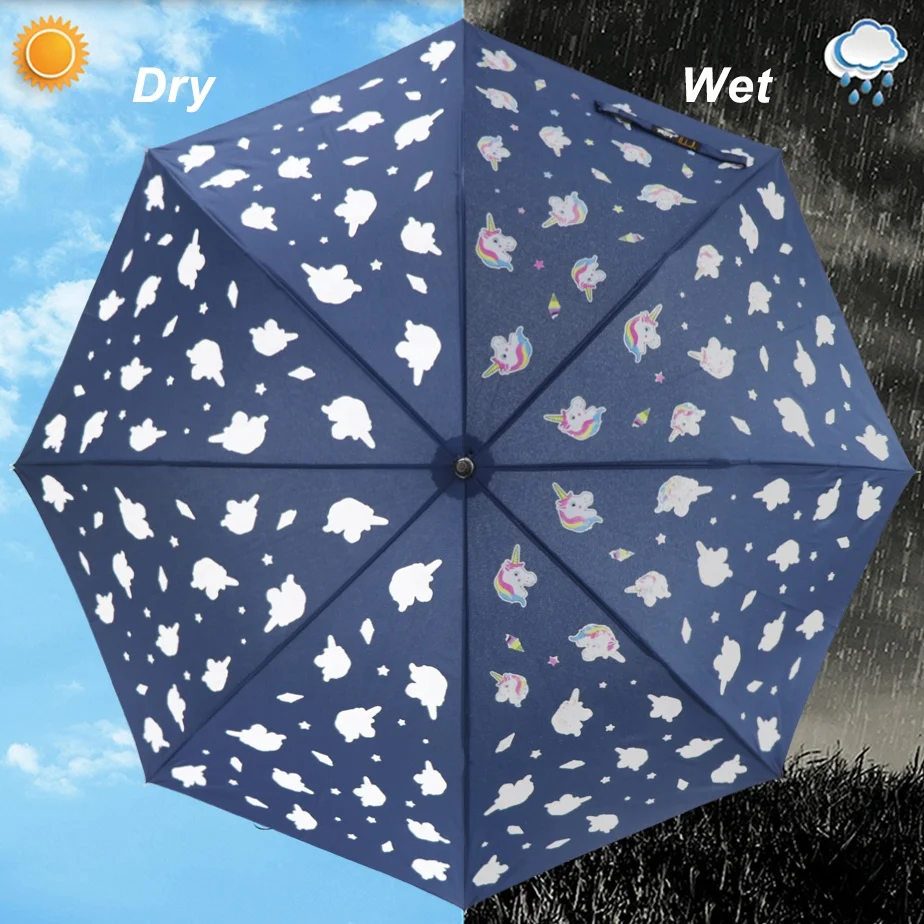 RST unicorn Pattern Color Changing Magic Umbrella Stick Straight Umbrella