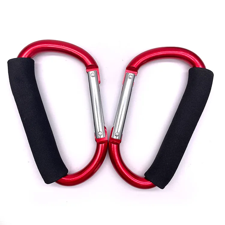 BT-007 Aluminum 6061Sponge Liberate Moms Hands 14cm Big D Shape Carabiner Large Baby Stroller Hook