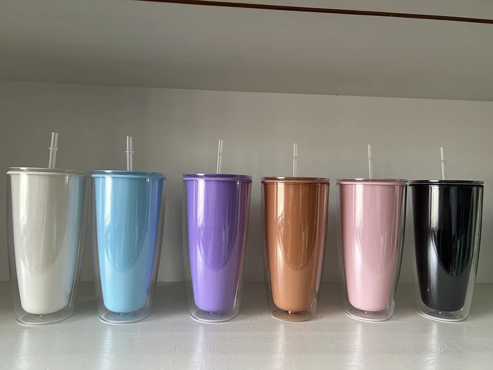 Quality Customized Insert 24oz Bulge Acrylic Plastic Cup with Decoration Ball and Straw 40PCS/CASE