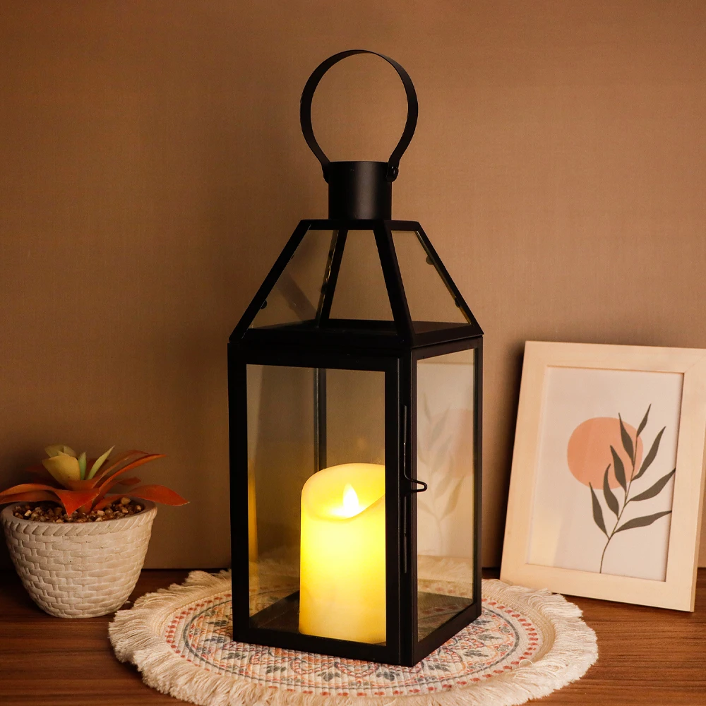 Vintage schwarze Metalllaterne mit Aufhängung, Kerzenlaterne für Partys, Hochzeiten, Garten, Flur, Terrasse, Wohnzimmer_voghion.com