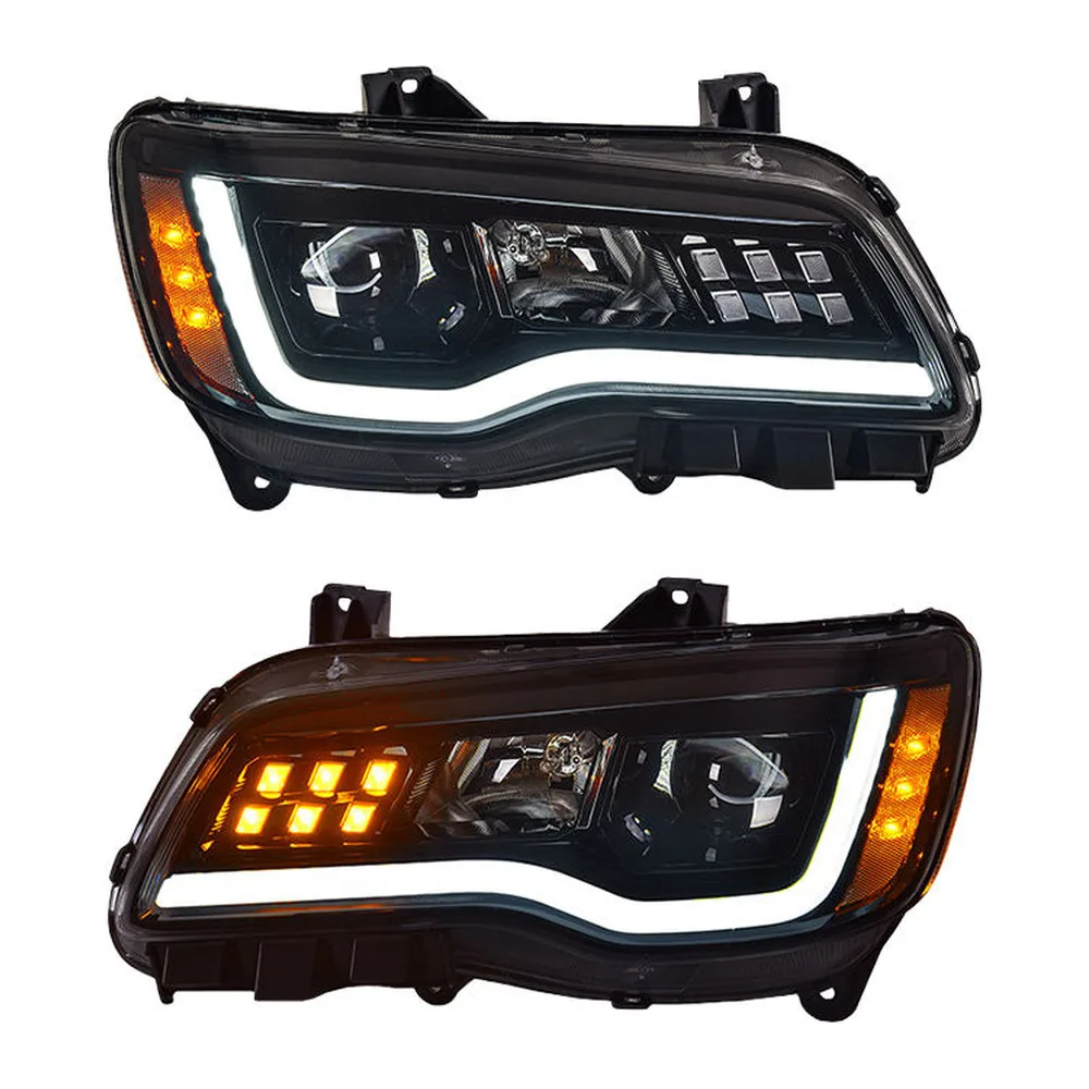 Modified LED Projector Headlight Assembly for Chrysler 300 2011-2014 Black Housing DRL Turn Signal